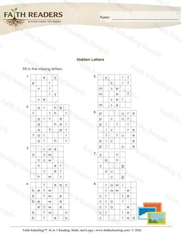 3rd Grade phonics worksheet — Hidden Letters (Practice Set 1) (Practice 2)