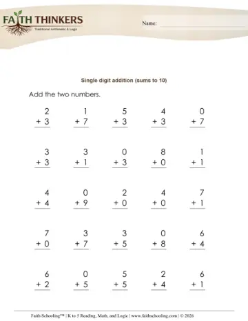 Addition of Two One-Digit Numbers (Practice Set 8)