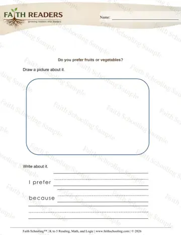 Kindergarten grammar & writing worksheet — Opinion Writing Prompts (Practice Set 7)