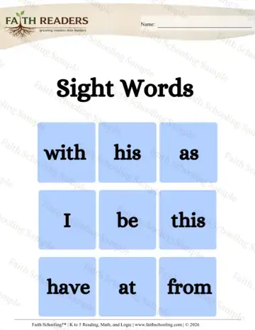 Kindergarten phonics worksheet — Sight Word Flashcards (Practice Set 2)