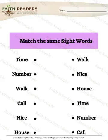 Kindergarten phonics worksheet — Sight Word Matching (Practice Set 4)