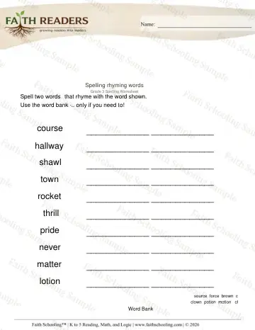 3rd Grade phonics worksheet — Rhyming Words (Practice Set 4)