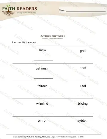 2nd Grade phonics worksheet — Word Building & Unscramble. Jumbled Words (Practice Set 5)