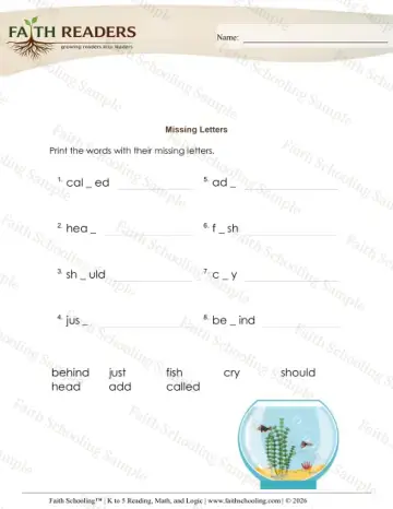 1st Grade phonics worksheet — Spelling Practice. Missing Letters (Practice Set 3)