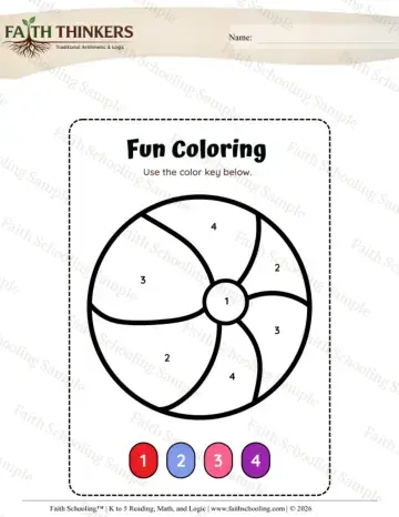 Kindergarten math worksheet — Color By Number Winter Theme (Practice Set 7)