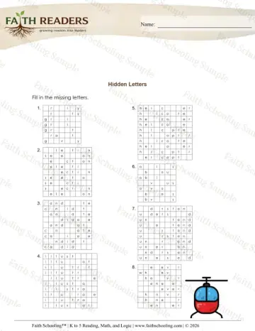 4th Grade phonics worksheet — Hidden Letters (Practice Set 2) (Practice 1)