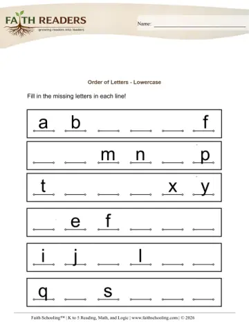 Order of Letters Lowercase (Practice Set 2)