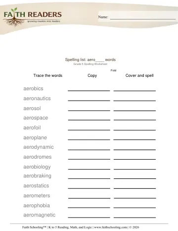 Spelling List Aero Prefix Words