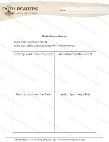 Kindergarten grammar & writing worksheet — Illustrate Sentences (Practice Set 2)