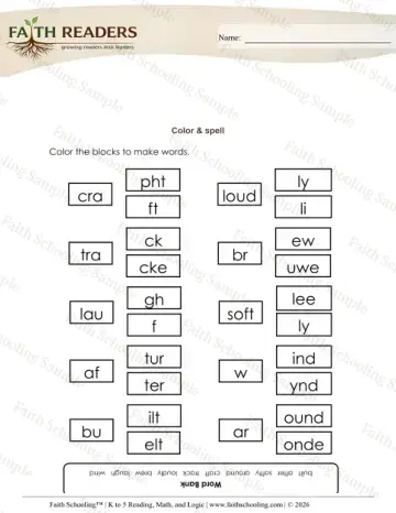 2nd Grade phonics worksheet — Color Spell Words (Practice Set 5)
