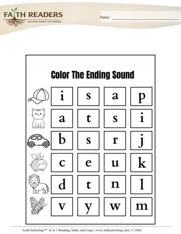 Ending Sounds Color the Grid (Practice Set 1)