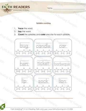 1st Grade phonics worksheet — Syllables (Practice Set 4)