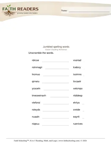 Grade 5 Phonics, Decoding & Spelling Patterns: Word Building & Unscramble — worksheet preview