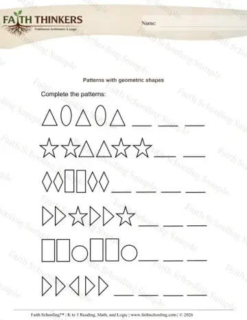 Kindergarten math worksheet — Logic and Patterns. Patterns Shapes (Practice Set 3)