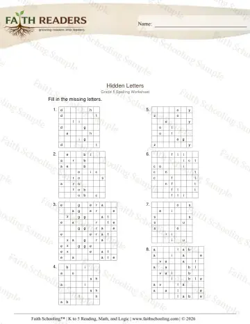 5th Grade phonics worksheet — Hidden Letters (Practice Set 4) (Practice 2)
