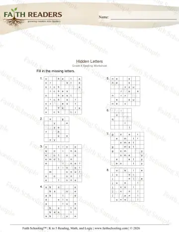 4th Grade phonics worksheet — Hidden Letters (Practice Set 4) (Practice 1)