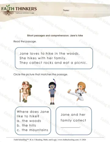 Kindergarten reading comprehension worksheet — Short Passages Comprehension (Practice Set 2)