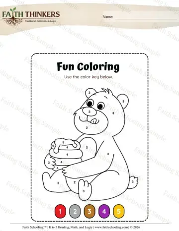 Kindergarten math worksheet — Color By Number Winter Theme (Practice Set 4)