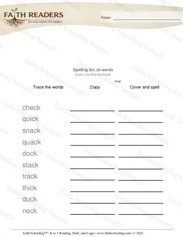 2nd Grade phonics worksheet — Spelling List Ck Words