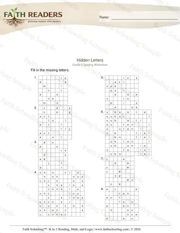 5th Grade phonics worksheet — Hidden Letters (Practice Set 3) (Practice 1)