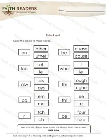2nd Grade phonics worksheet — Color Spell Words (Practice Set 6)