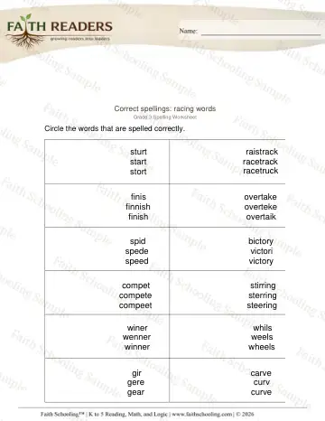 3rd Grade phonics worksheet — Correct Spelling Word (Practice Set 3)