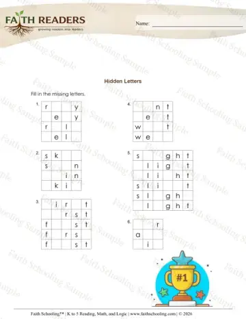 2nd Grade phonics worksheet — Hidden Letters (Practice Set 3)
