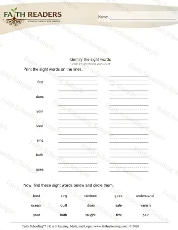 2nd Grade phonics worksheet — Recognize Sight Words (Practice Set 3)