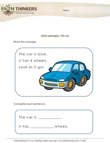 Kindergarten Reading Comprehension & Fluency: Short Passages — worksheet preview
