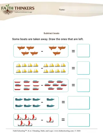 Kindergarten Math: Subtraction As Separating — worksheet preview