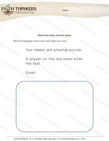 Kindergarten reading comprehension worksheet — Read and Draw (Practice Set 3)
