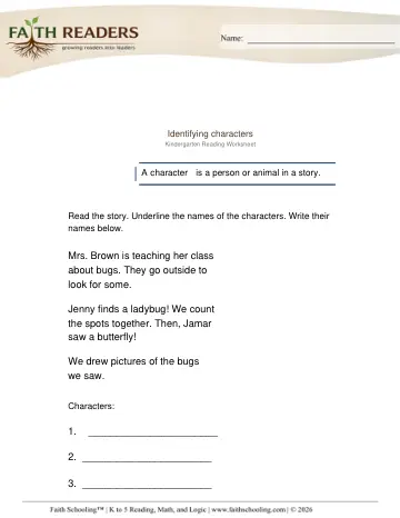 Kindergarten Reading Comprehension & Fluency: Story Elements — worksheet preview