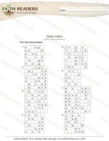 3rd Grade phonics worksheet — Hidden Letters (Practice Set 2) (Practice 2)