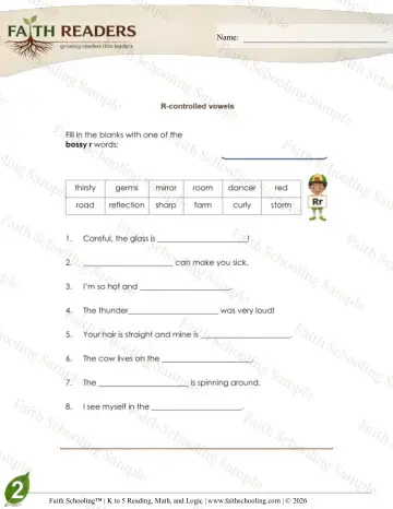 2nd Grade phonics worksheet — Vowel Sounds. R Controlled Vowels (Practice Set 3)