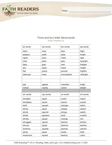 Three Four Letter Blend Words