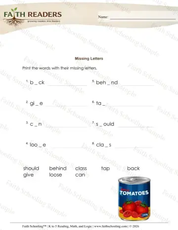 1st Grade phonics worksheet — Spelling Practice. Missing Letters (Practice Set 4)