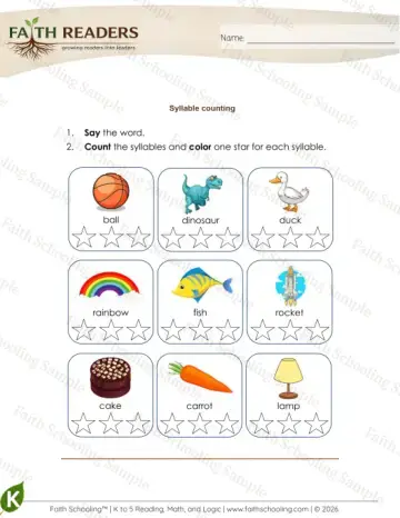 1st Grade phonics worksheet — Syllables (Practice Set 5)