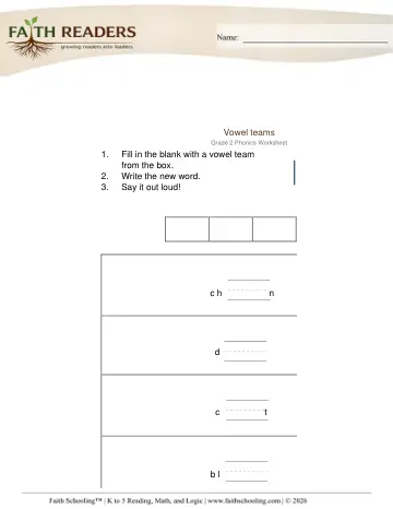 Grade 2 Phonics, Decoding & Spelling Patterns: Vowel Teams & Diphthongs — worksheet preview