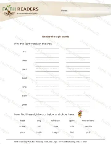 2nd Grade phonics worksheet — Recognize Sight Words (Practice Set 6)