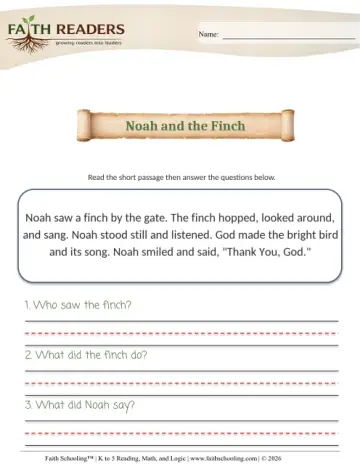 K Comprehension Reading Comprehension 11 Noah and the Finch