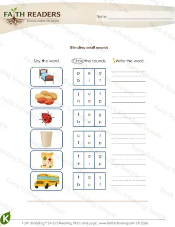 1st Grade phonics worksheet — Phonemic Awareness. Blending Phonemes (Practice Set 5)