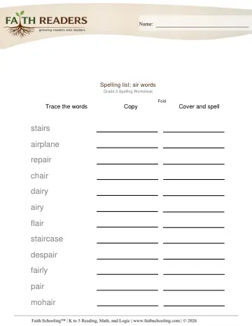 Spelling List Air Words