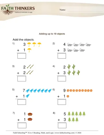 Kindergarten Math: Addition As Joining — worksheet preview