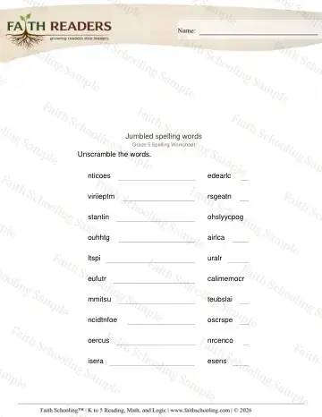 5th Grade phonics worksheet — Word Building & Unscramble. Jumbled Words (Practice Set 3)