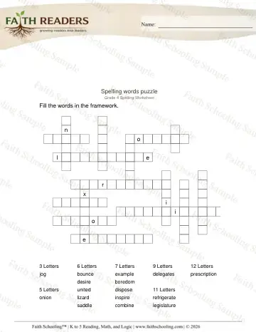 4th Grade phonics worksheet — Spelling Practice. Framework (Practice Set 7)
