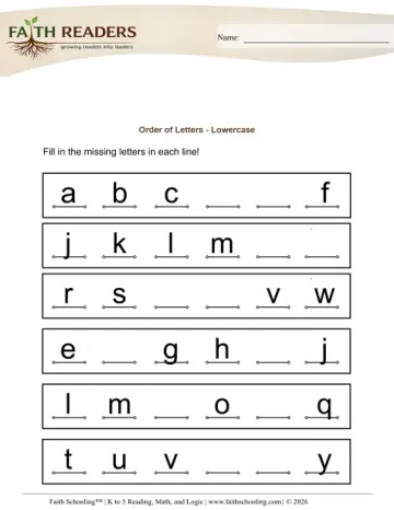 Kindergarten Phonics, Decoding & Spelling Patterns: Alphabetical Order — worksheet preview