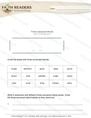 3rd Grade phonics worksheet — Blends & Digraphs. Consonant Blends (Practice Set 5)