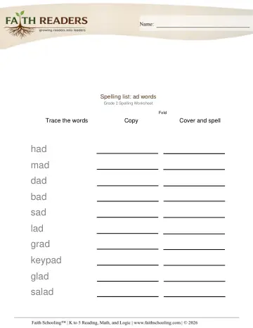 Spelling List Ad Words
