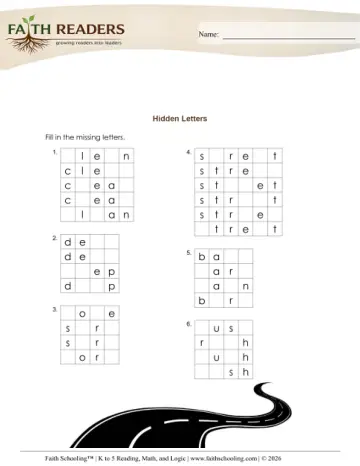 Grade 2 Phonics, Decoding & Spelling Patterns: Missing & Hidden Letters — worksheet preview
