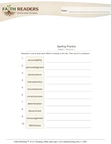 Grade 5 Phonics, Decoding & Spelling Patterns: Spelling Practice — worksheet preview